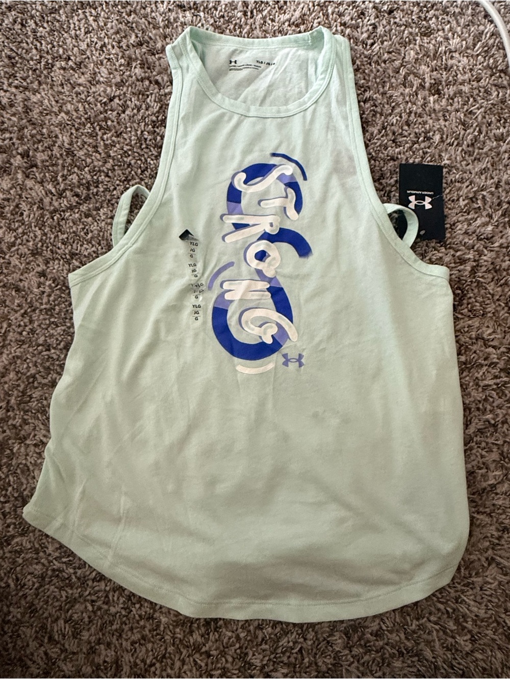 Under Armour Mint Tank Top with Blue & White Graphic